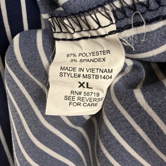 Notations Womens Navy Blue White Striped Roll Tab Sleeve Blouse XL MSTB1404 - Picture 4 of 5